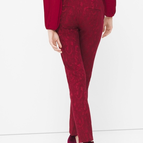 Red Jacquard Slim Ankle Pants by WHBM - Picture 2 of 5